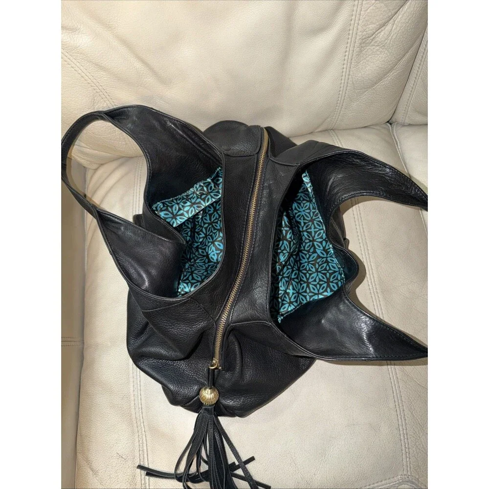 Sigrid Olsen Hobo Shoulder Leather Bag Black Tassel